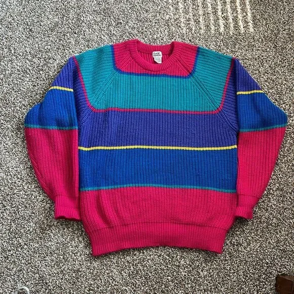 Vintage 90s Classic Fashion Striped Rainbow Sweater Medium - Picture 8 of 13
